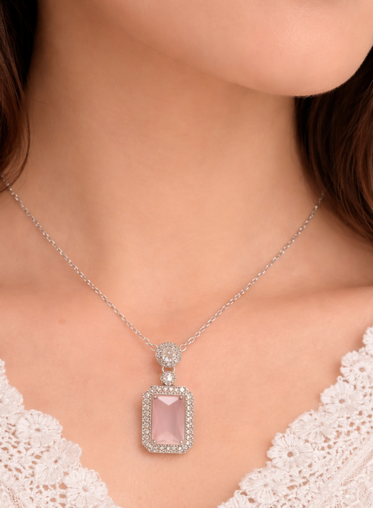 Blush Pink Stone Jewelry Set with Ring