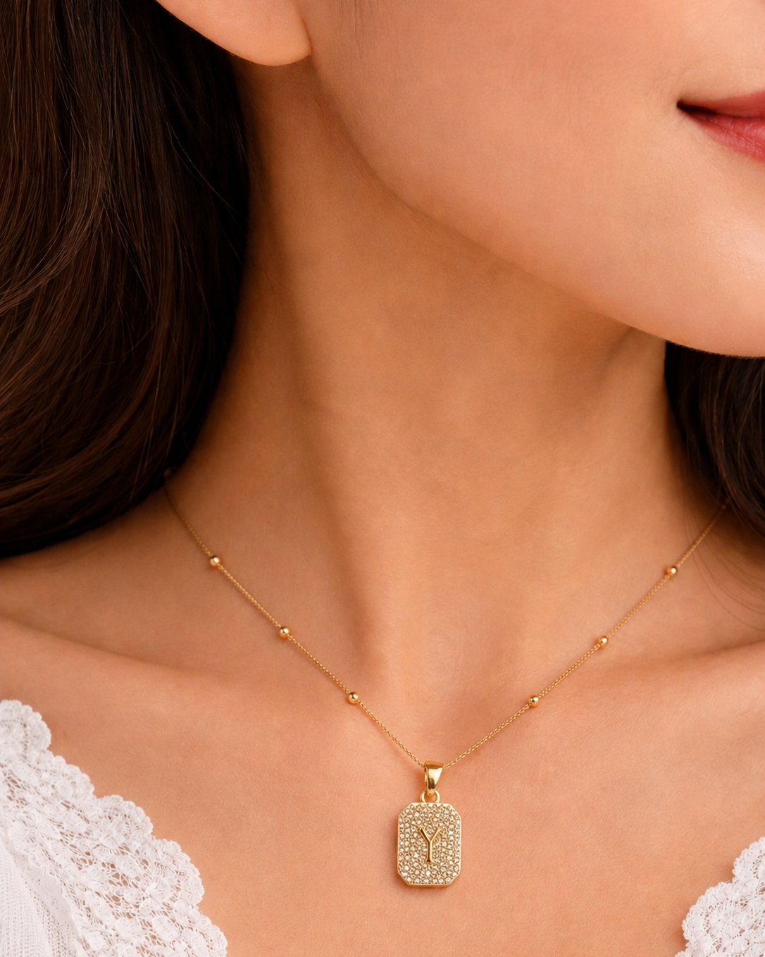 Golden Crystal Letter Y Pendant Necklace for Women