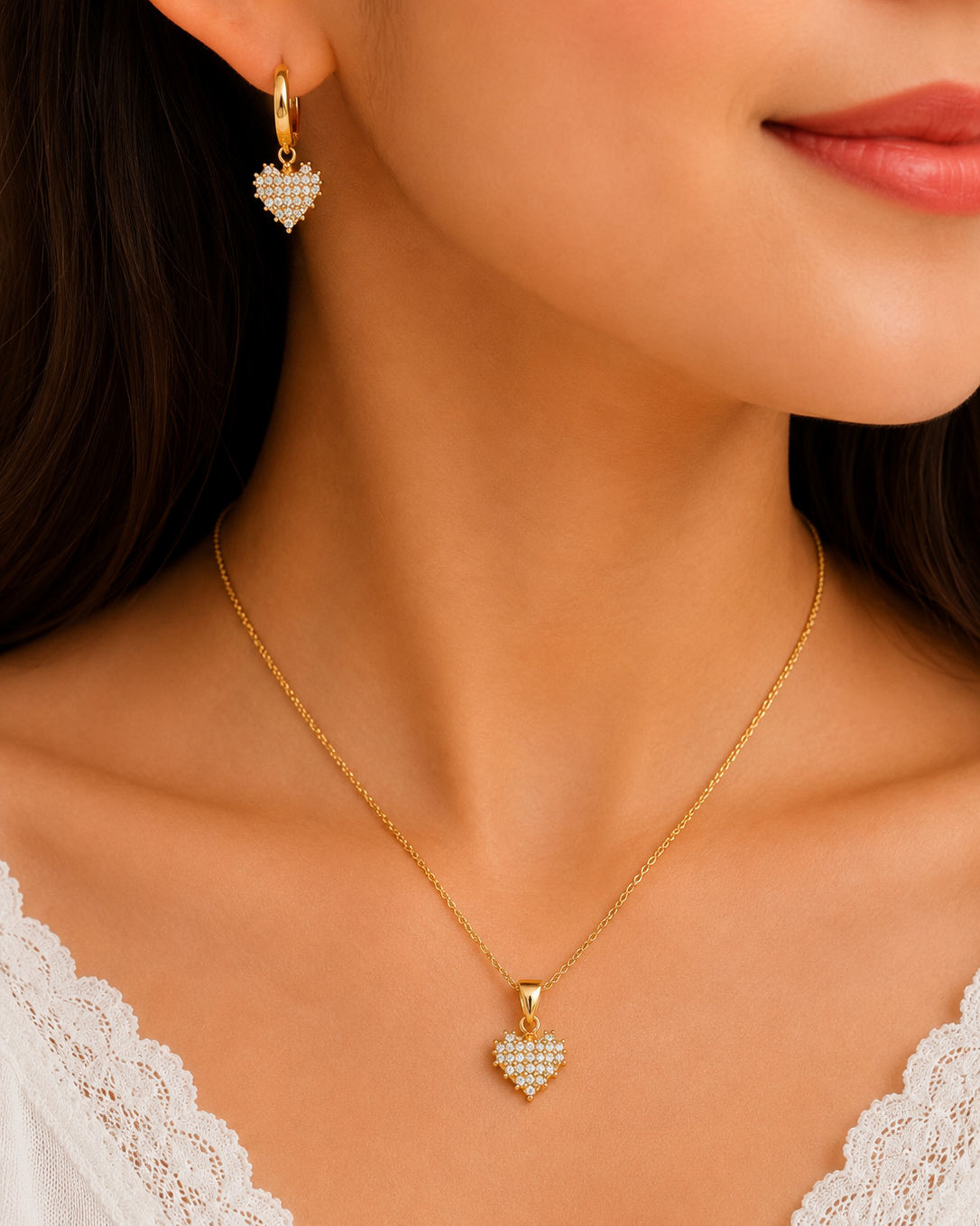 Luxury Heart Crystal Necklace & Earrings Set