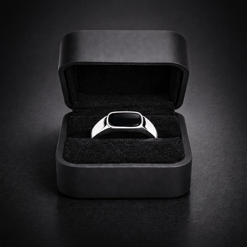Black Stone Silver Men's Ring
