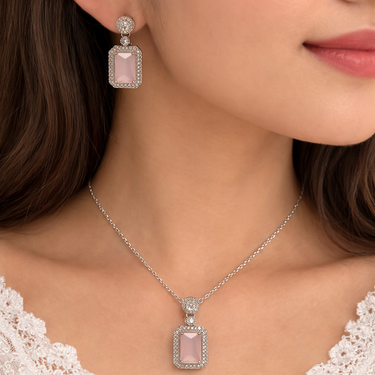 Blush Pink Stone Jewelry Set with Ring