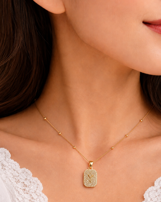 Golden Crystal Letter Y Pendant Necklace for Women