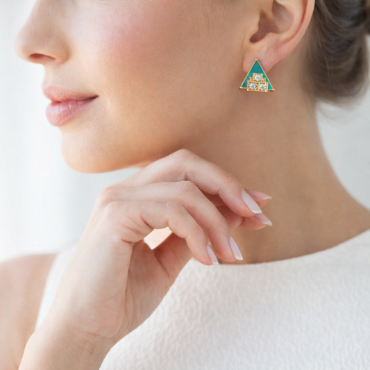 Triangle Stud Earrings greenish