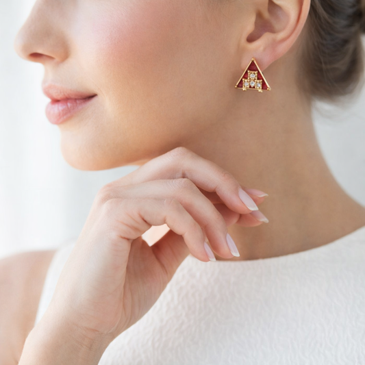 Triangle Stud Earrings Red