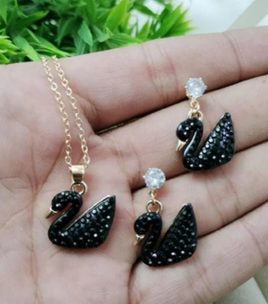 Black Swan Necklace & Earrings Set