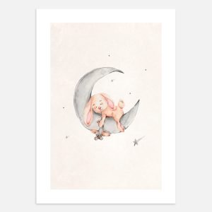Bunny Sleeping Moon Poster